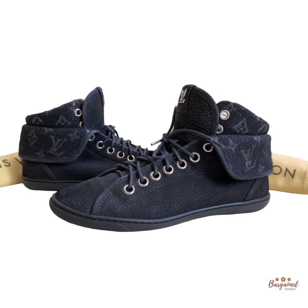 Authentic Louis Vuitton Black Monogram Suede Leather Sneakers Size 36.5/6.5